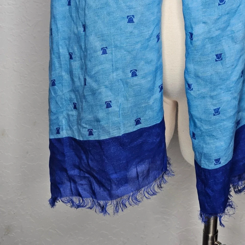 Blue Cashmere Modal Scarf‎ Lightweight Soft Fringe Wrap Minimalist Boho